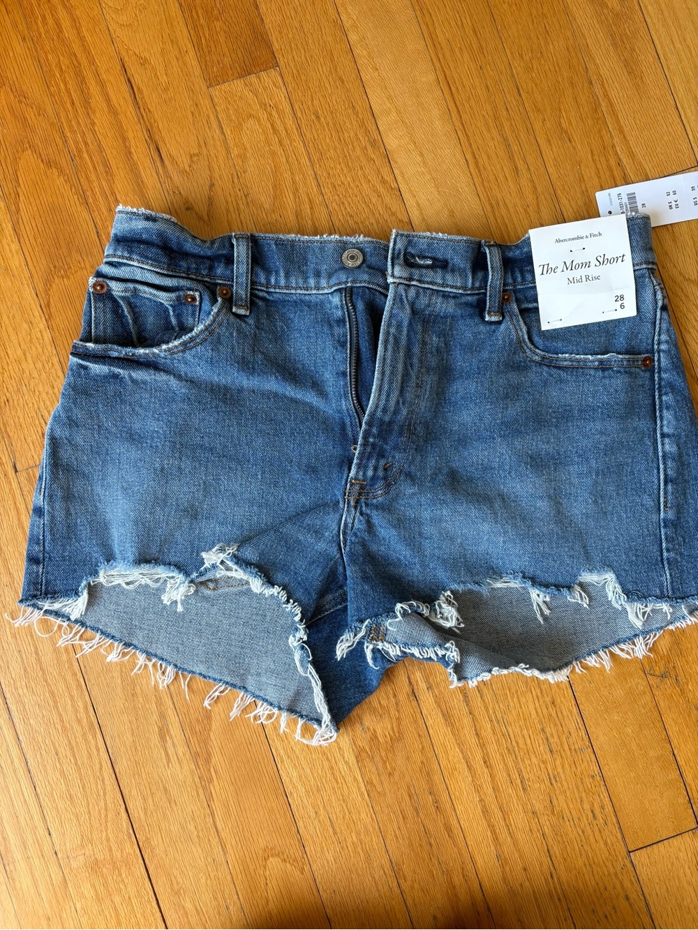 Abercrombie & Fitch Distressed Mid-Rise Denim Shorts - Blue
